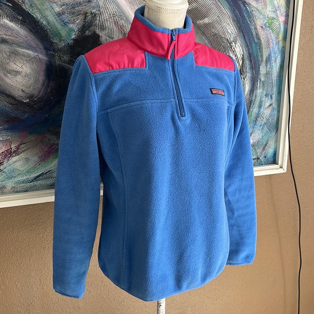 Vineyard Vines Pink And Blue Fleece Pullover, S